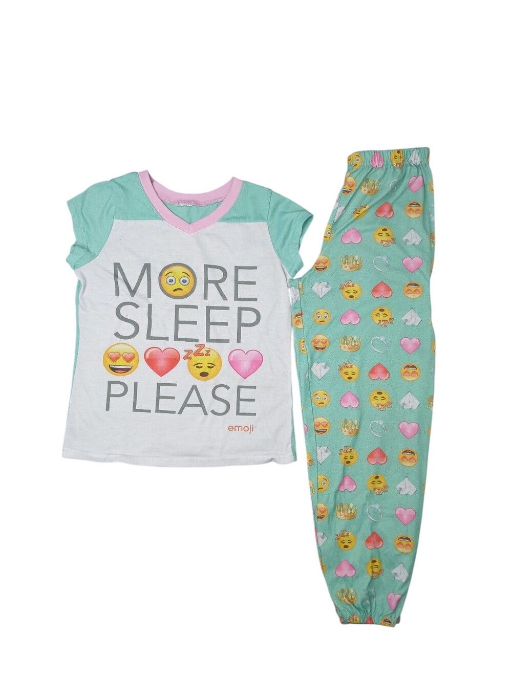 Emoji Girls' More Sleep Please Pajama Set - Mint & White